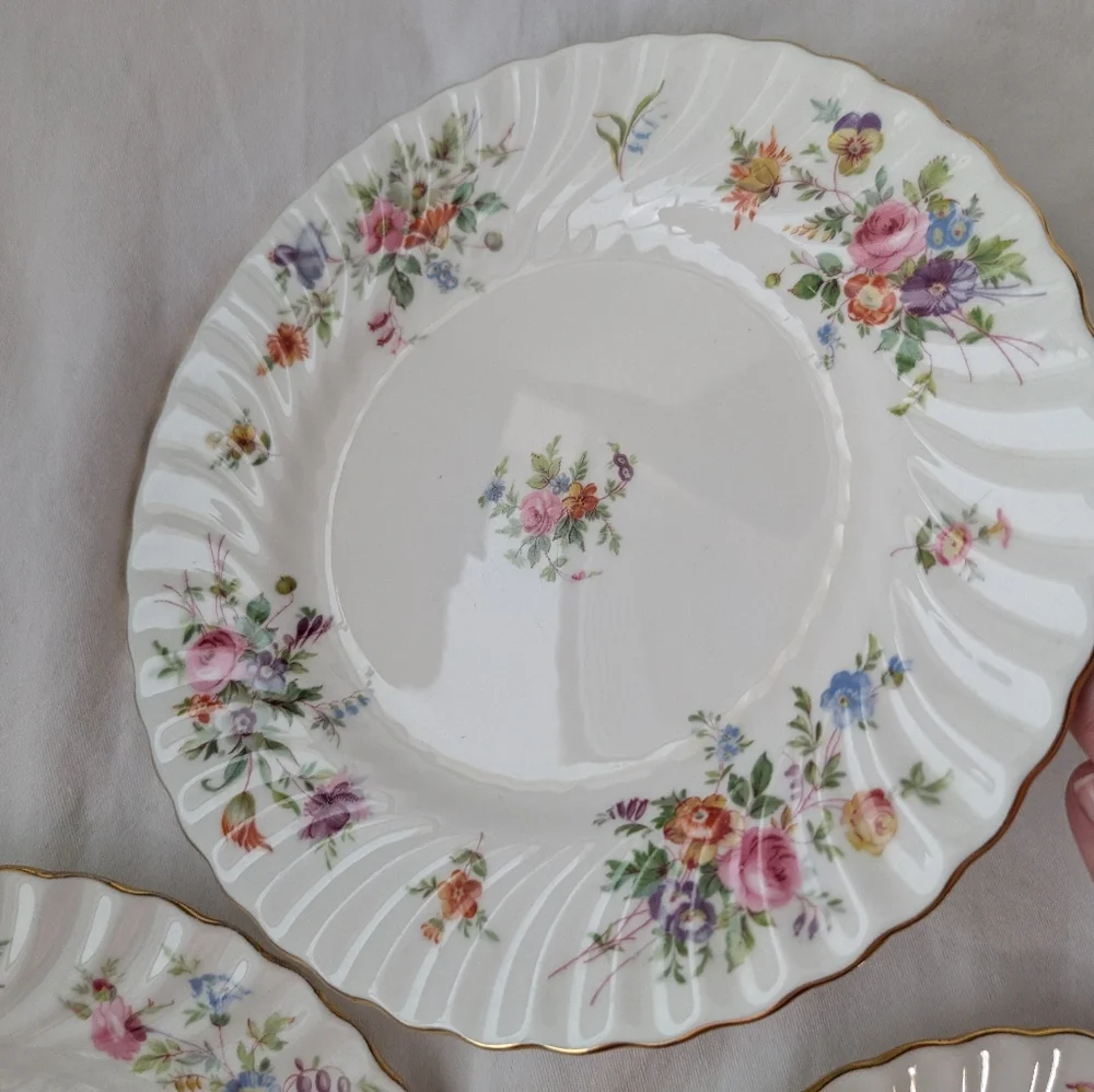 Vintage Minton Marlow Bone China Multicolor Floral Swirl Rim Salad Plates - 3